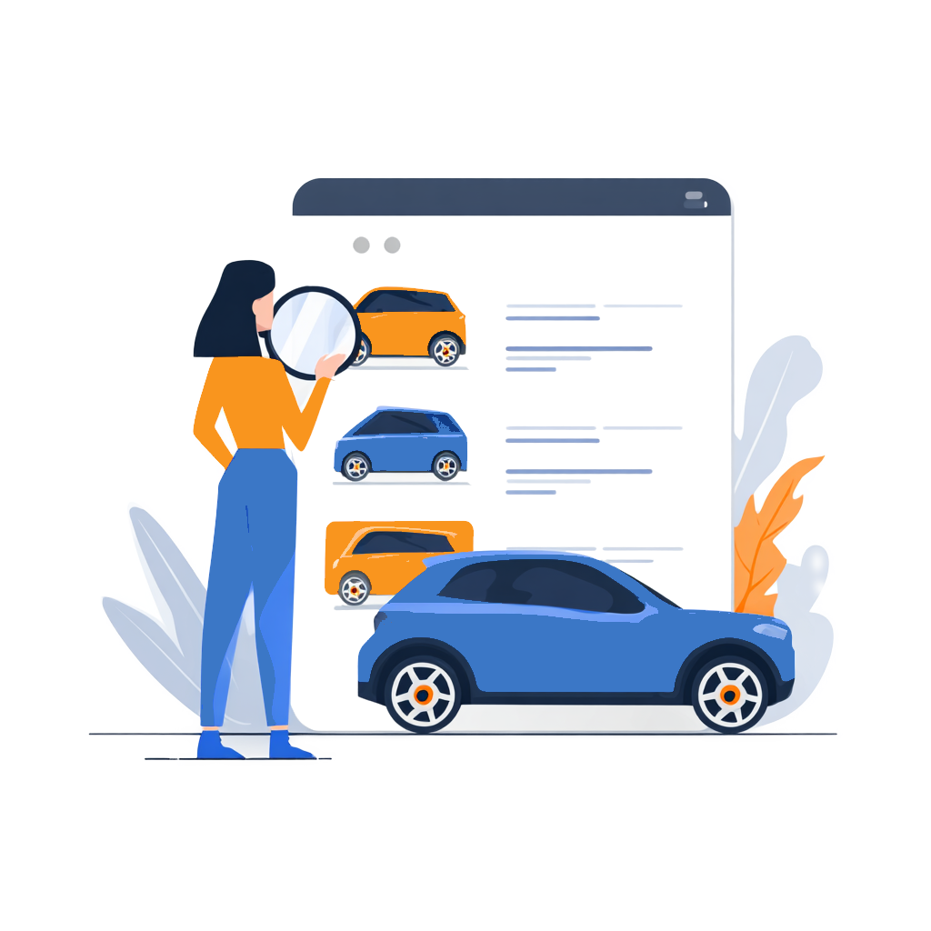 Schritt 1: Auto auf Fahrzeugportalen suchen - Illustration eines Computerbildschirms mit Fahrzeugsuche